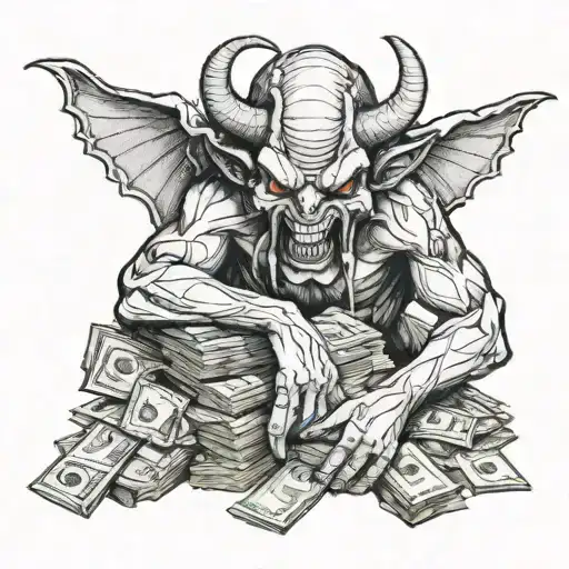A Demon Embracing A Stack Of Money Symbolizing The Hustle And Hard Work Of Toby4