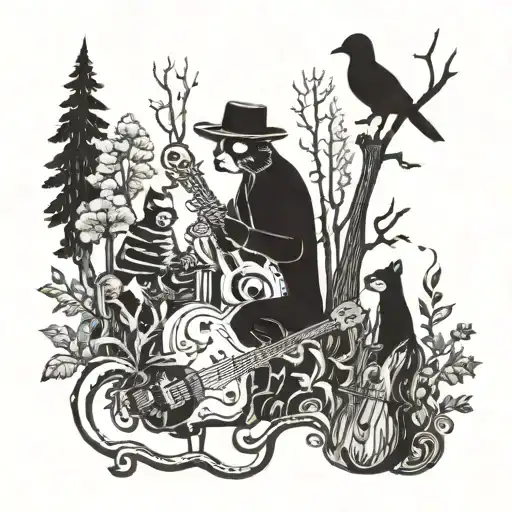 A Psychedelic Music Scene With Animals Playing Instruments In A Forest Setting