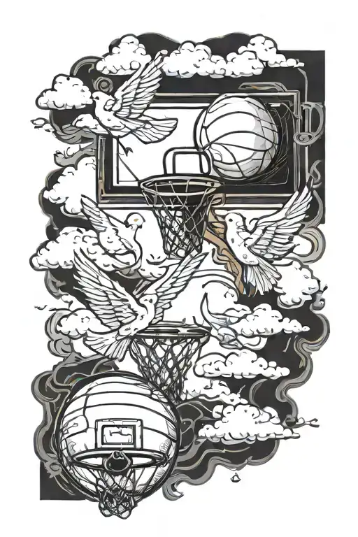 Basketball Hoop J3 Bible Verse Doves And Clouds Surrounding