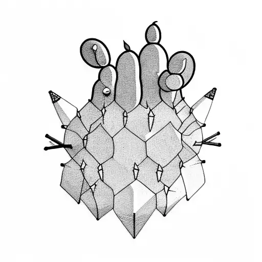 A Minimalist Tattoo Of A Cactus With Cartoon Eyes And A Pencil Sticking Out From Its Side