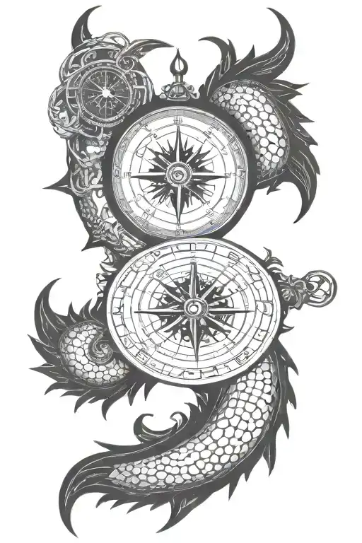 Viking Compass With An Ouroboros Encircling It