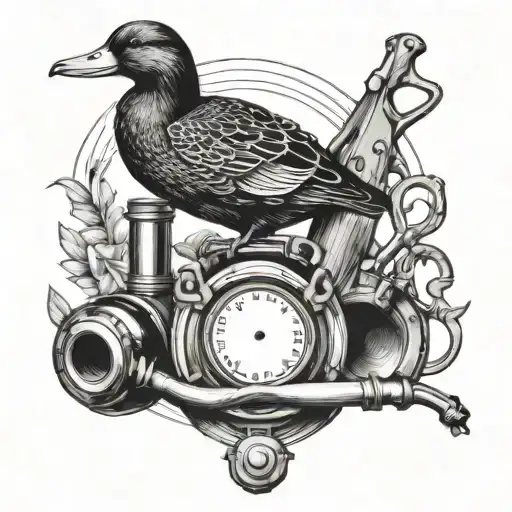 A Stethoscope Intertwined With Hunting Gear Like A Shotgun And Duck Decoys