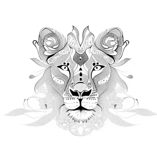 Lioness Face With Intricate Floral Patterns