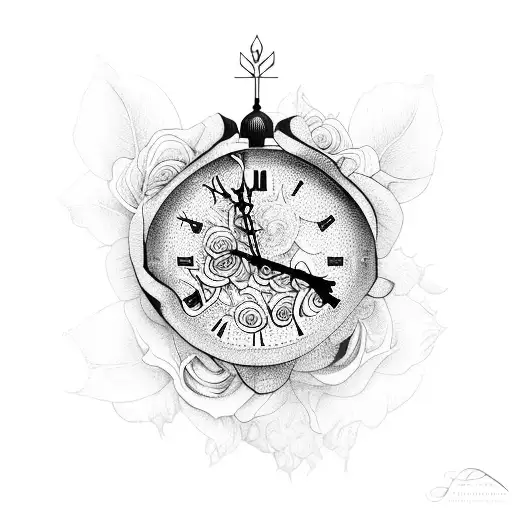 A Melting Clock Intertwined With Roses
