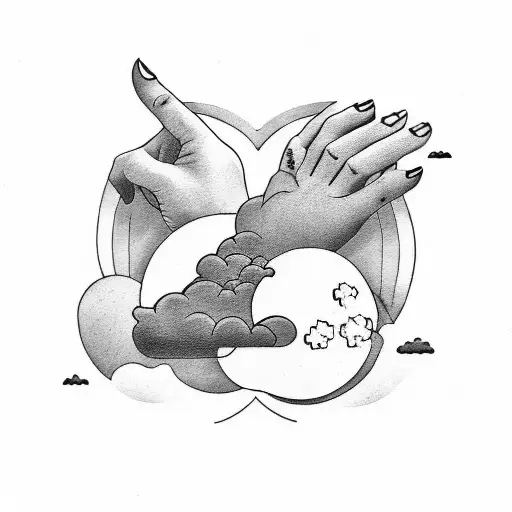 Women Hand Half Moon Clouds