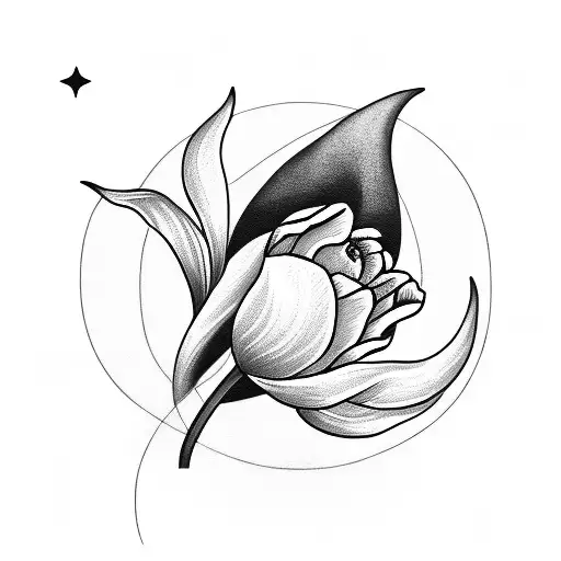 Fine Line Single Stem Tulip With A Crescent Moon