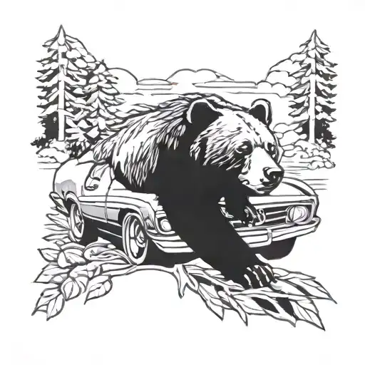 Bear Sleeping On Top Of 1972 Ford Mustang