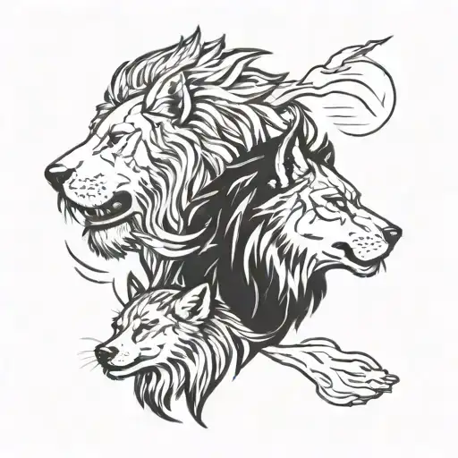 Lion And Husky Howling