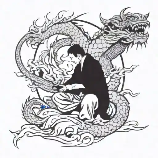 A Martial Arts Warrior Meditating Under The Watchful Eye Of A Wise Chinese Dragon