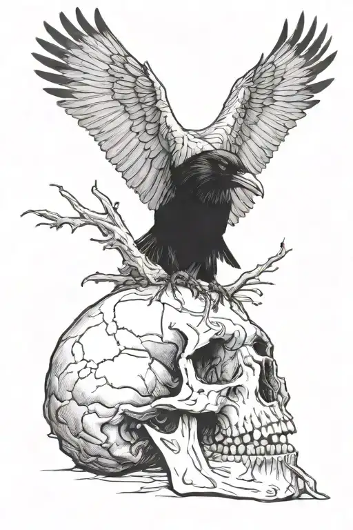Raven Picking Worm Out Of A Skull