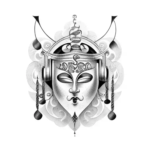 An Italian Opera Mask Surrounded By Musical Notes