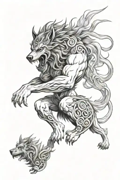 Fenrir Fighting Whit Odin