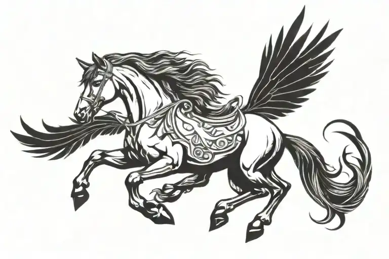 Pegasus Flying Over A Ford Mustang At Night