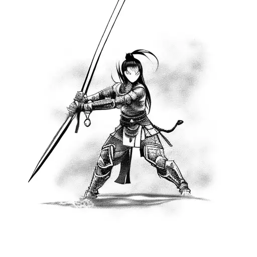 A Manga-style Tattoo Of A Fierce Warrior With A Volleyball In One Hand And A Sword In The Other