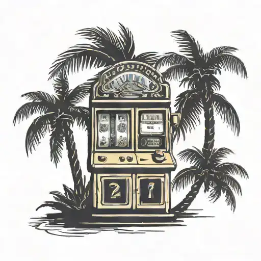 A Palm Tree Silhouette With A Slot Machine Incorporated Into The Design