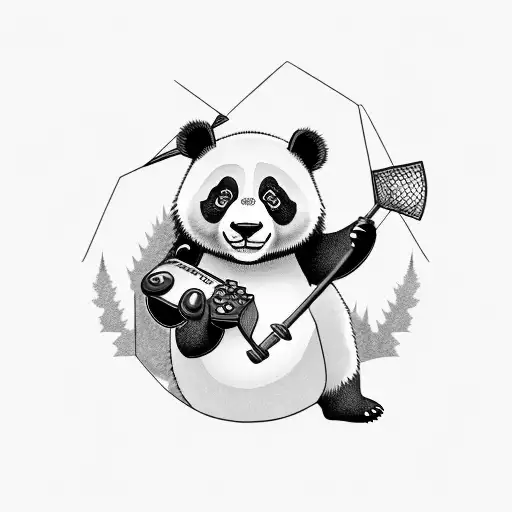 A Panda Playing A Video Game