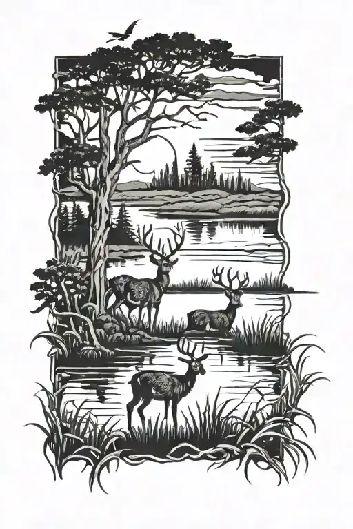 Hunting Deer Duck Goose Marsh Scenery Inside