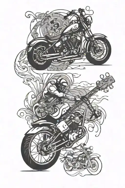 Incorporate A Motorcycle And Guitar Merging Into One Unique Design