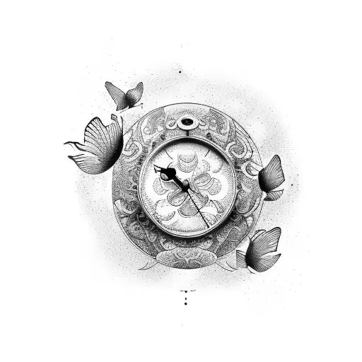 Clock With Koi Fish And Butterflies