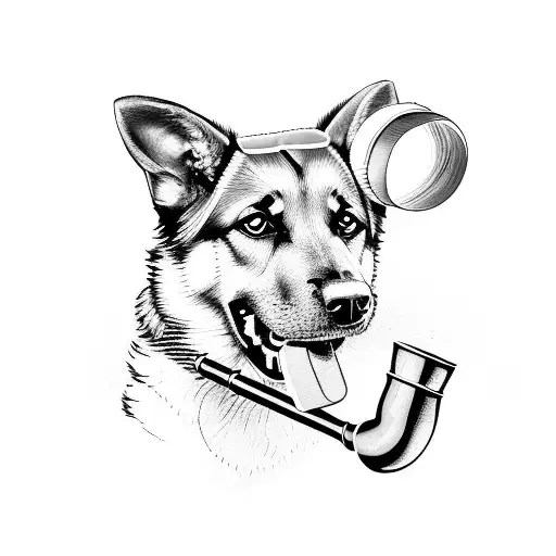 A German Shepherd Playing With A Pipe Wrench