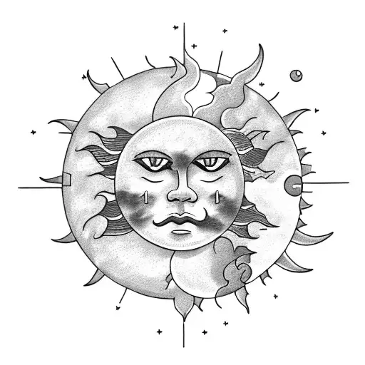 Sun And Moon In Love On A Comet With Arrows