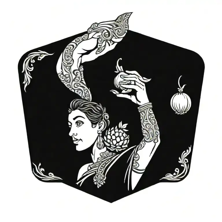 Greek Goddess Holding A Pomegranat Right Hand