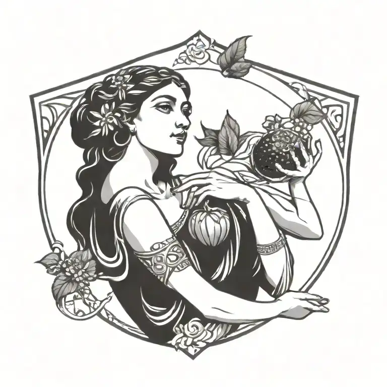Greek Goddess Holding A Pomegranat Right Hand