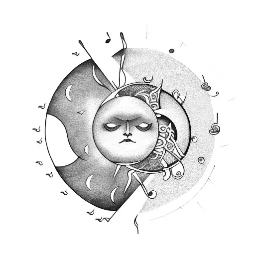 Musical Notes Intertwined With Sun And Moon
