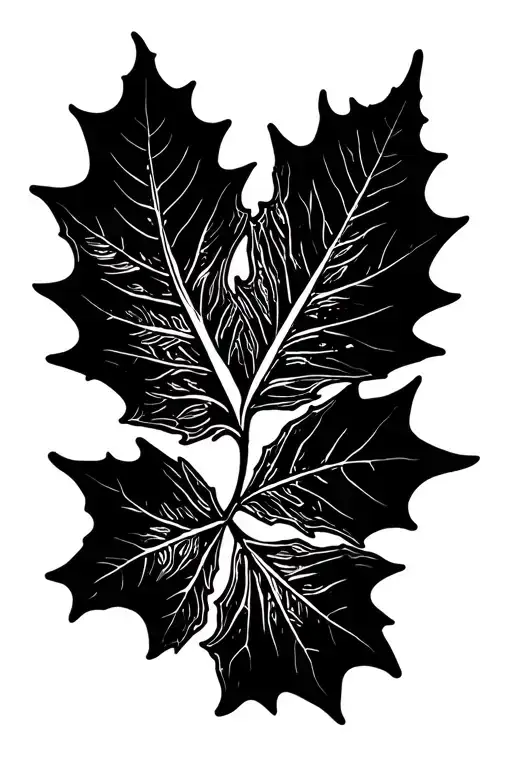 Oak Leafs In Black Background