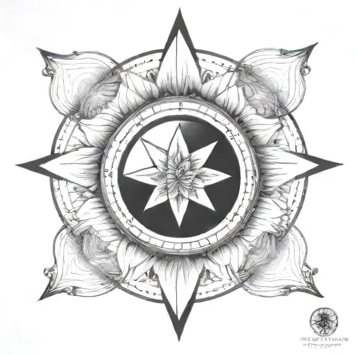 Lotus Flower Centered Inside A Compass