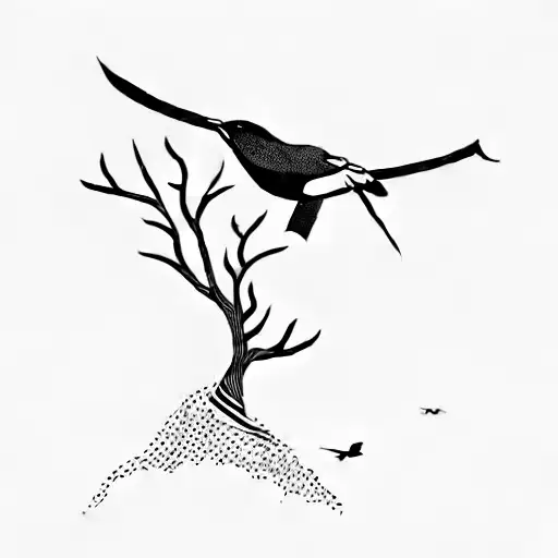 A Bird Flying Over A Tree