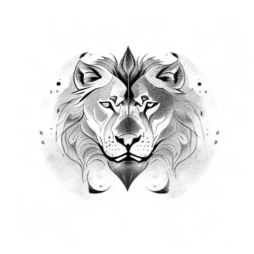 A Lion And A Wolf Facing Each Other In A Yin And Yang Symbol