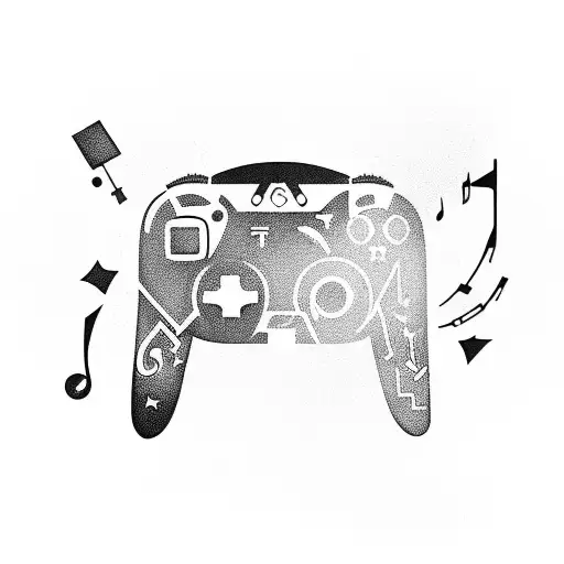 A Gamer's Hand Holding A Controller With Musical Notes And Starry Background