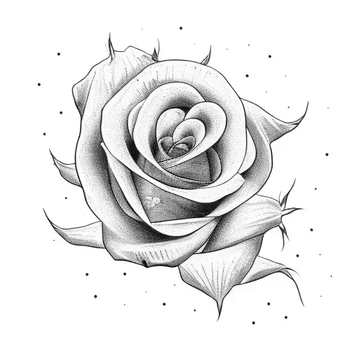 A Blackwork Tattoo Of A Rose With Aztec Patterns Intertwined