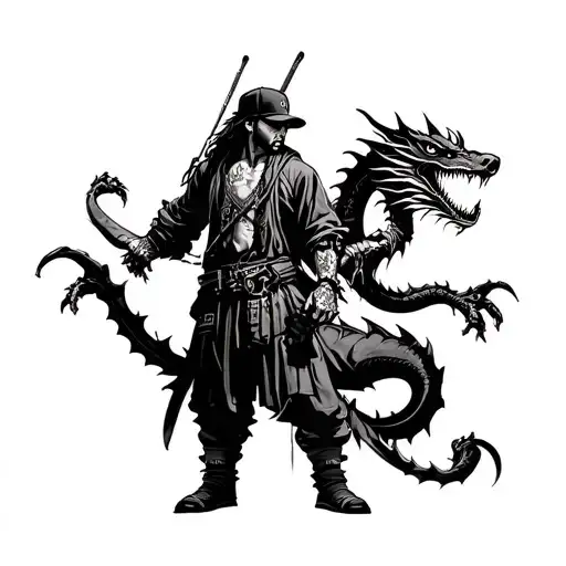 Hip-hop Warrior With Dragon In The Street