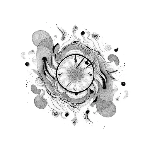 A Melancholic Music Note Surrounded By Abstract Waves And Flowers