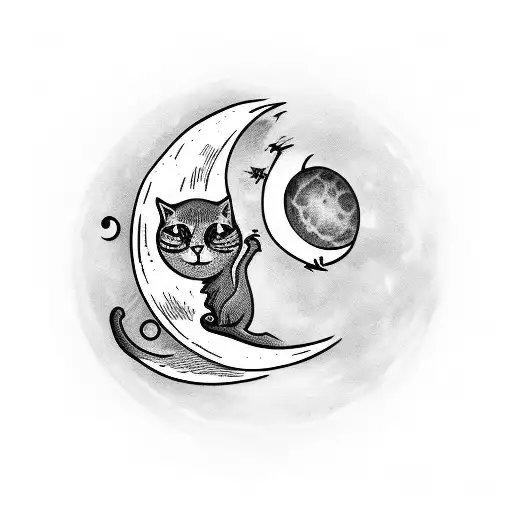 Black Cat Playing With A Ball That As A Moon Shape