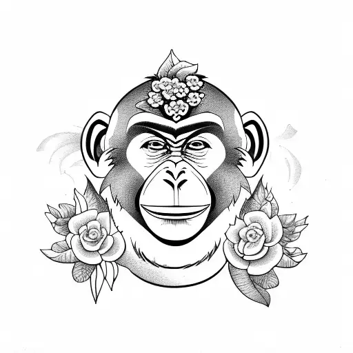 Monkey With Flowers And Florest