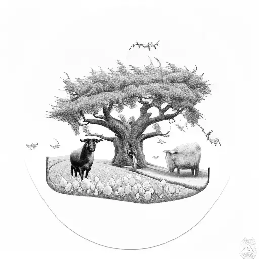 A Whimsical Farm Scene With Animals And A Majestic Tree