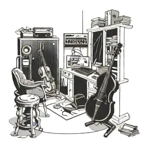 A Relaxing Scene Of A Cozy Gaming Den With Musical Instruments Scattered Around