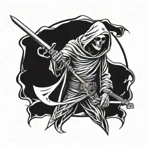 Grim Reaper With Sword And Gun