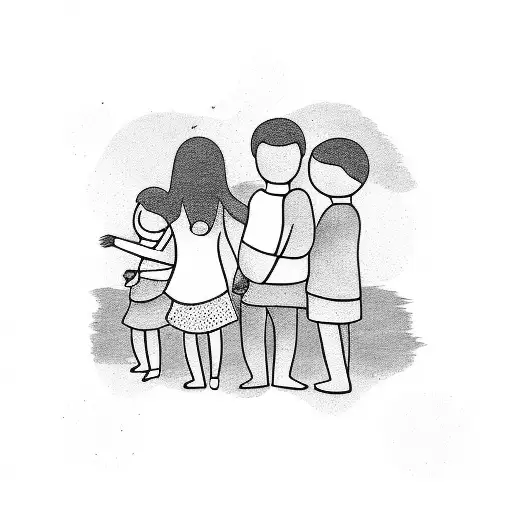 A Silhouette Of A Father Holding Hands With His Three Daughters