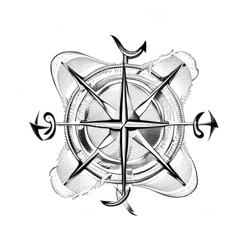 Anchor With Compass And Waves