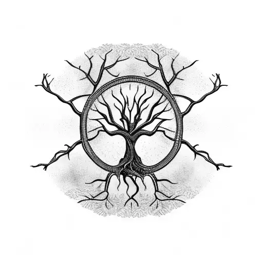 Dead Tree With Seed Of Life In Branches