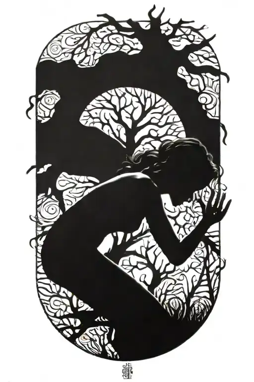 A Tree Of Life In Shape Of Woman Crouching And Reacahing Up