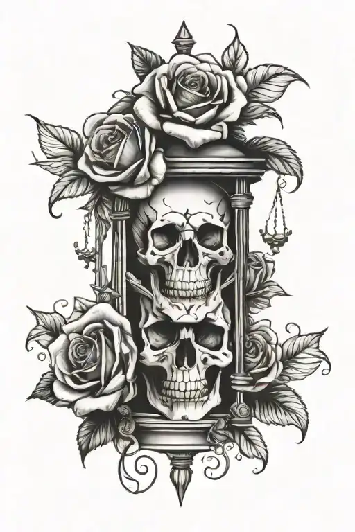 Sand Clock Roses Skull