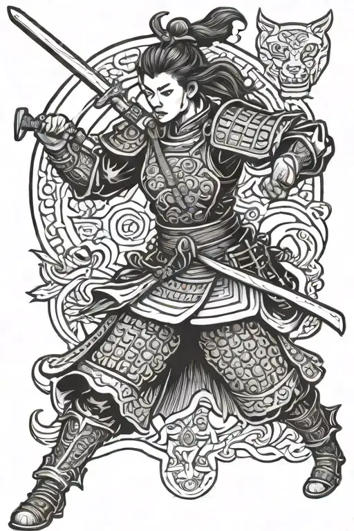 Caucasic Female Samurai Warrior Wielding