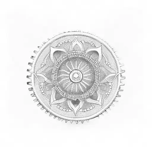 A Blackwork Tattoo Of A Bicycle Silhouette With Gears Made Up Of Intricate Floral Patterns