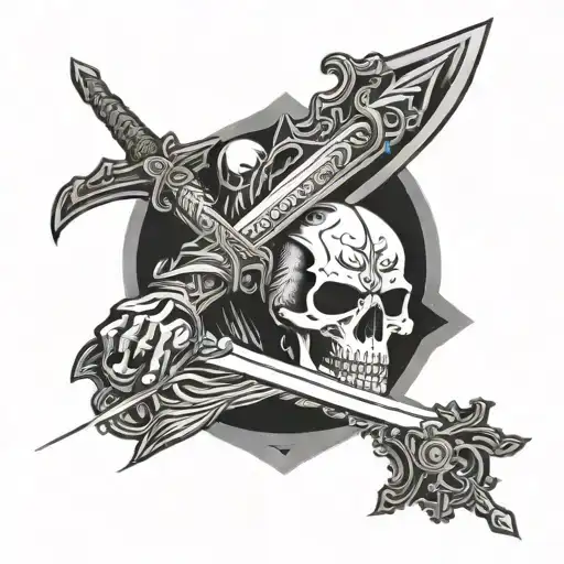 Skull And Warrior Wielding A Sword