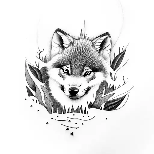 Baby Wolf In Forest In Lac